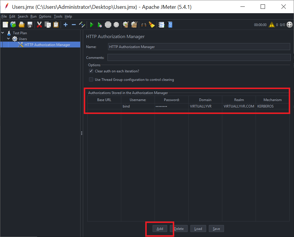 JMeter HTTP Authorization Manager Configuration