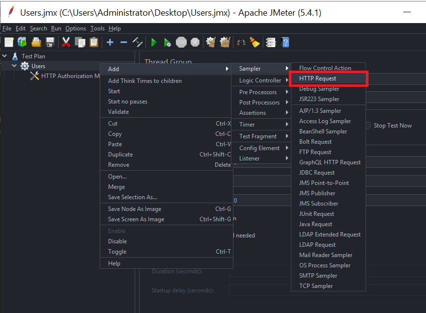 JMeter add HTTP Request