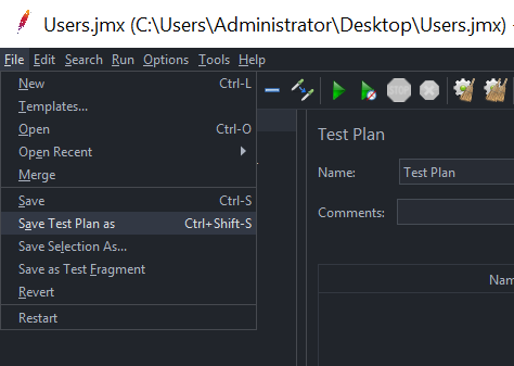 JMeter save test plan