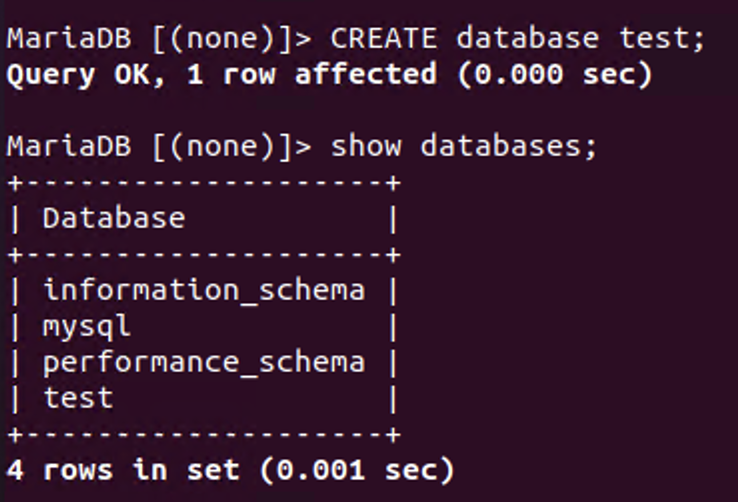 Create a database named test for sysbench