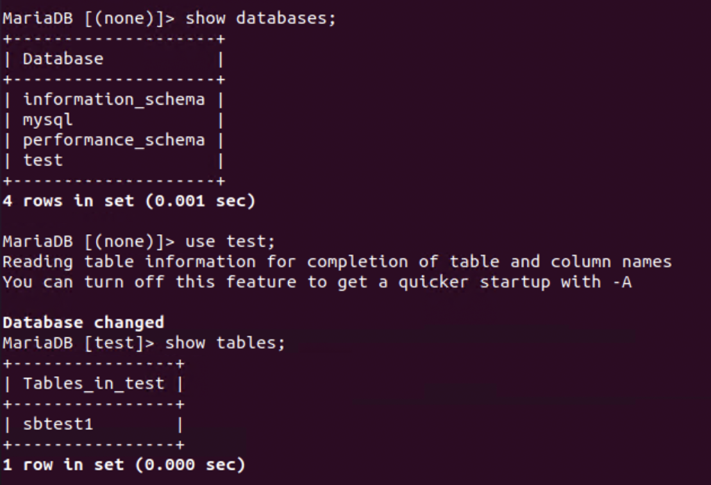 Sysbench database structure