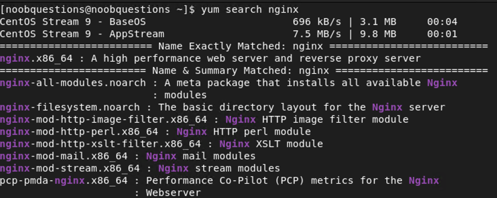 CentOS / RHEL Yum Search