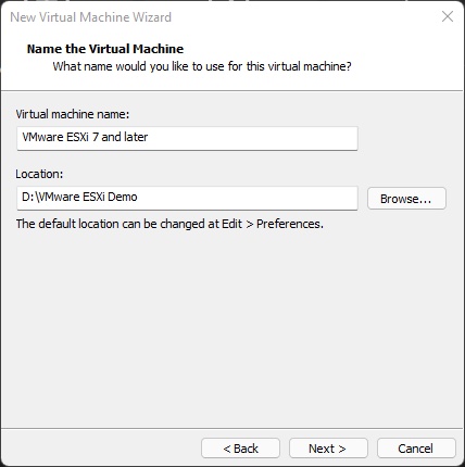 VMware Workstation Define VM Name and Location