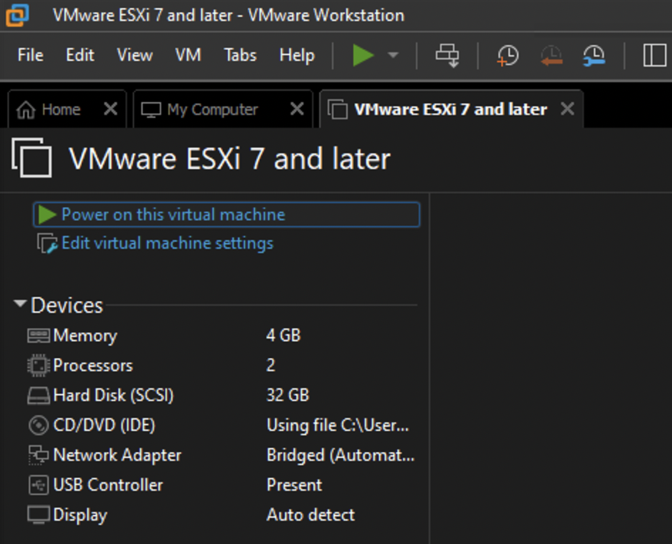 VMware Workstation Power on Virtual Machine