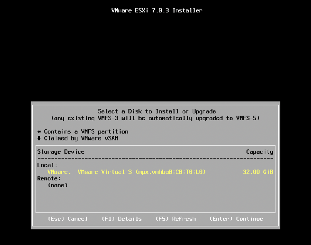 ESXi Installer Select Disk