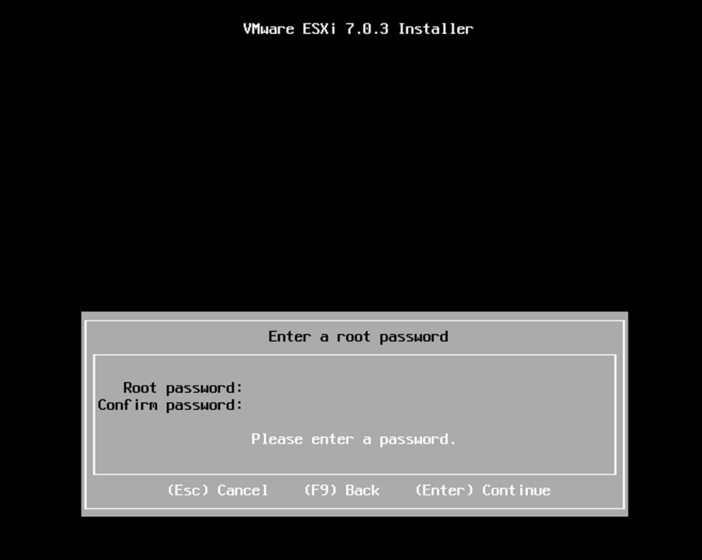 ESXi Installer Enter Root Password