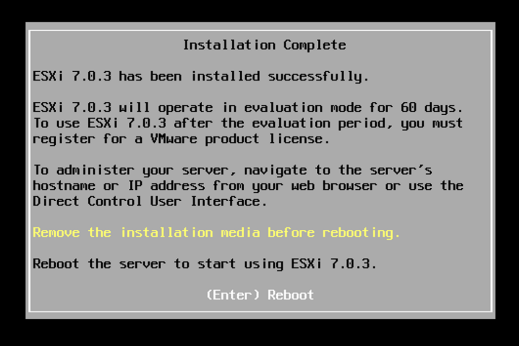 ESXi Installation Completed