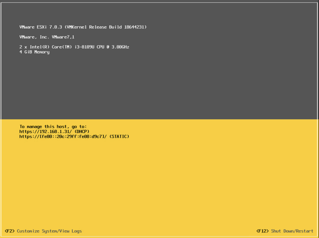 VMware ESXi Direct Console User Interface (DCUI)