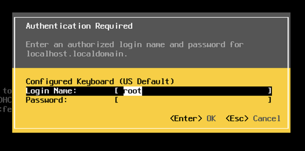 VMware ESXi DCUI Login