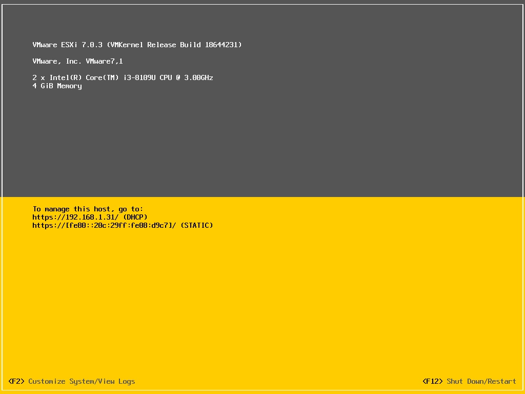 ESXi Host DCUI - Default