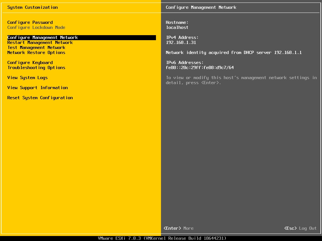 ESXi Configure Management Network