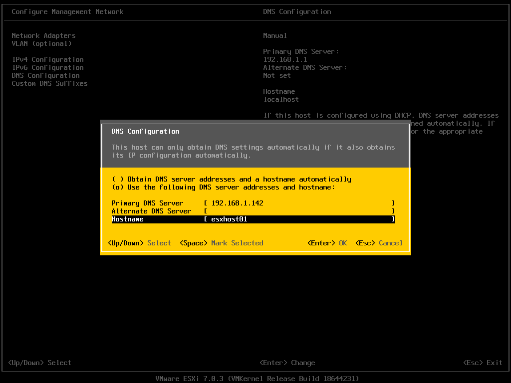 ESXi Hostname and DNS Configuration - New