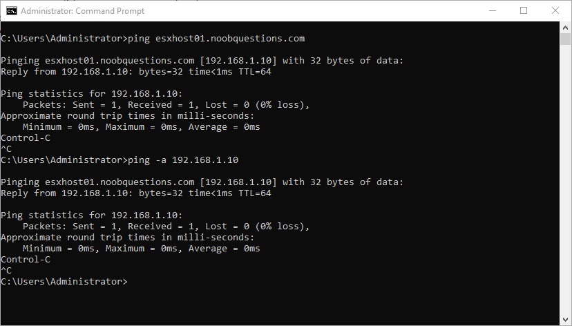 Windows Server DNS Validation for ESXi Host