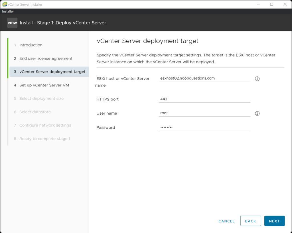 Stage 1 - Select vCenter Server Deployment Target