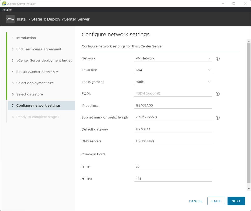 Stage 1 - Configure VCSA Network