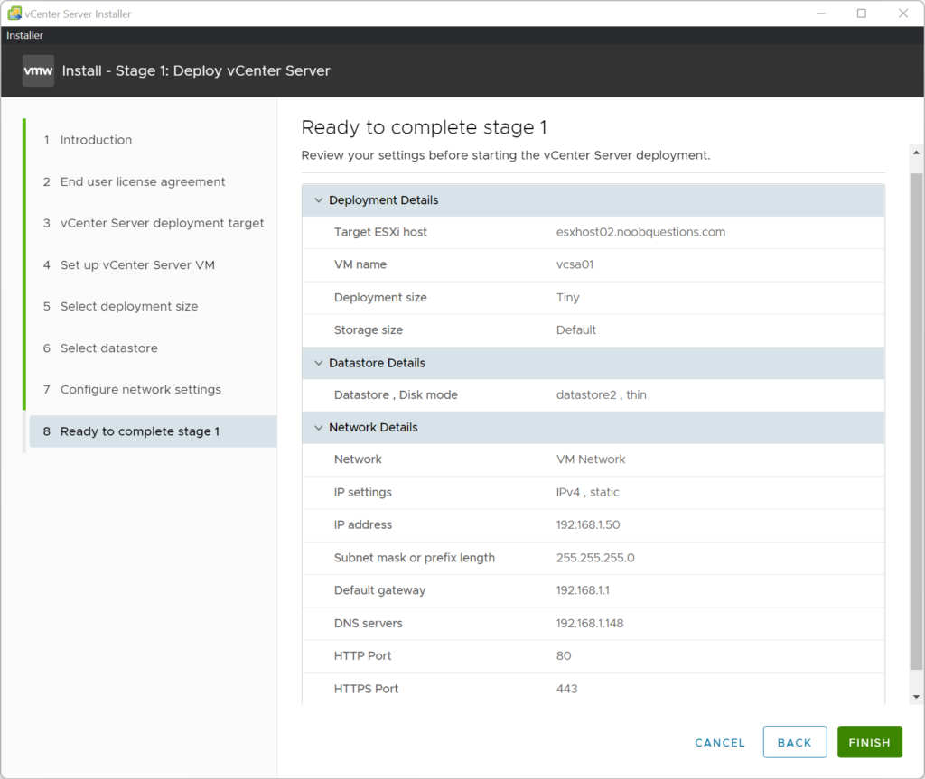 Stage 1 - vCenter UI Installer Confirm Page