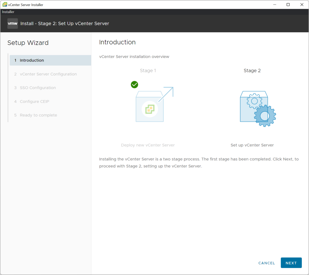 Stage 2 - vCenter UI Installer Start Page