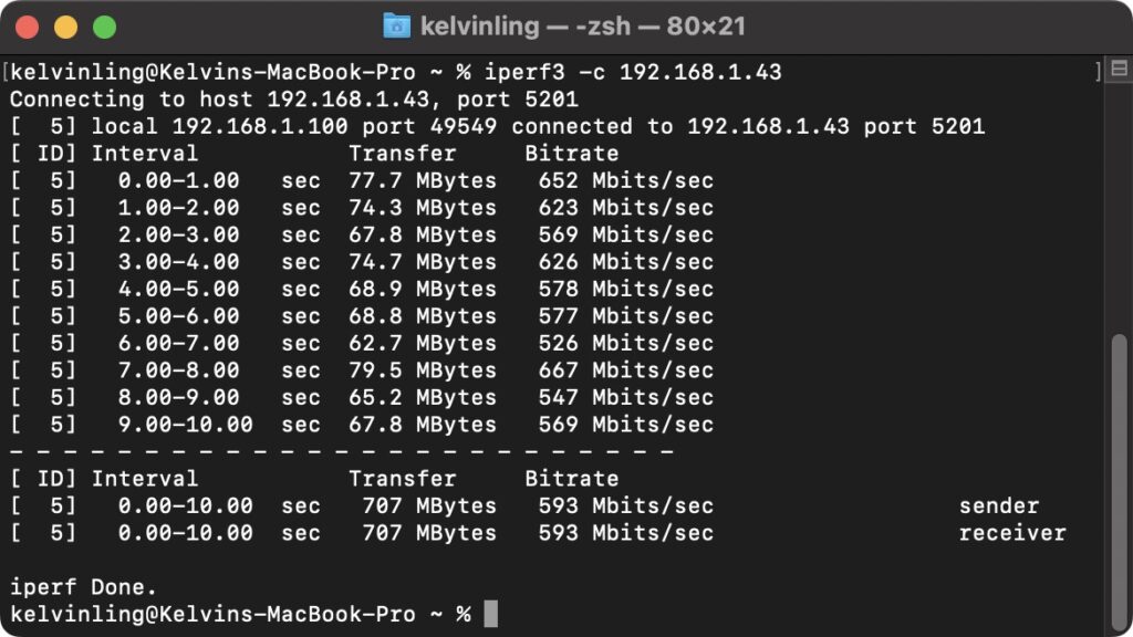 iperf3 client single stream