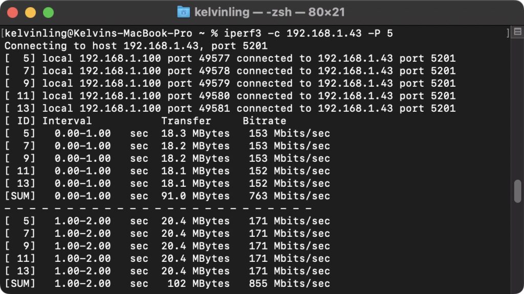 iperf3 client multiple streams