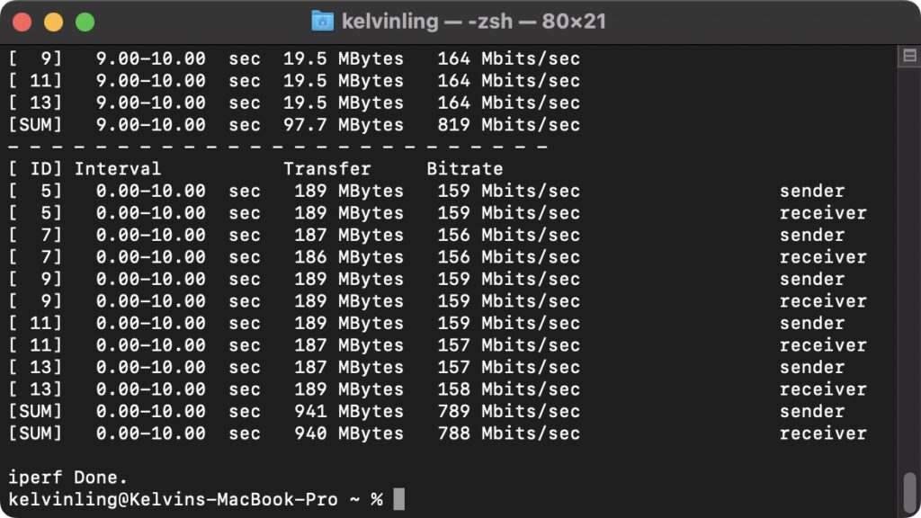 iperf3 client multiple streams result