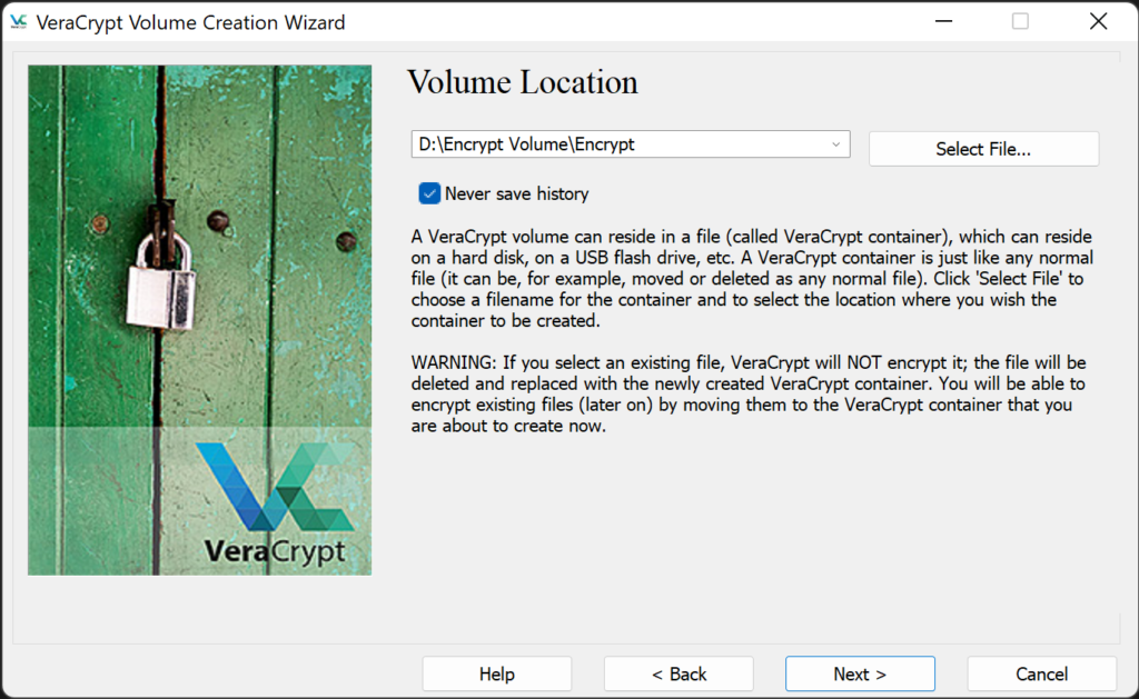 Specify Volume Location