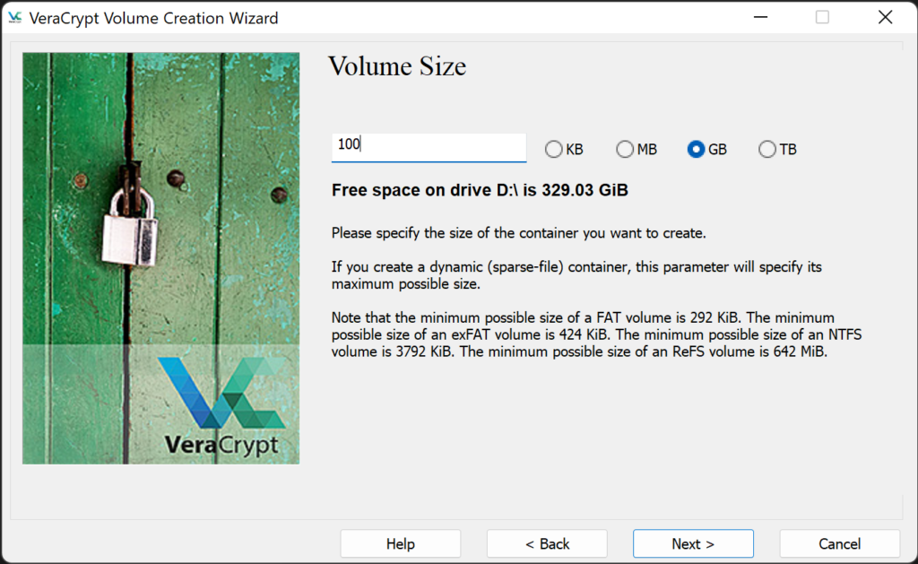 Specify Volume Size