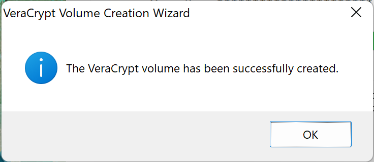 VeraCrypt Successfully Creates an Encrypted Volume