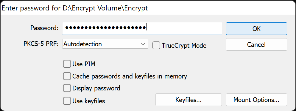 Enter password to decrypt volume container