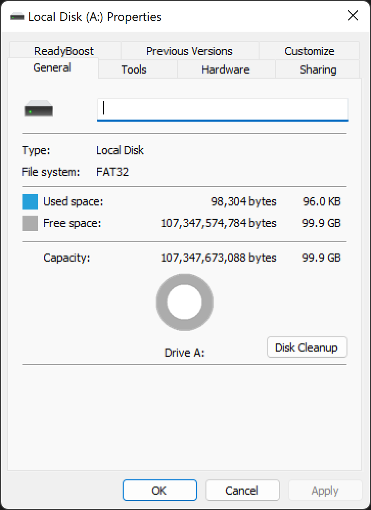 Disk Properties FAT32