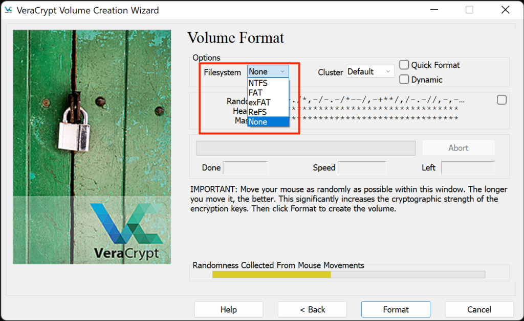 VeraCrypt Volume Specify File System