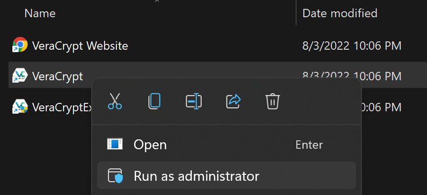 VeraCrypt Run as Administrator