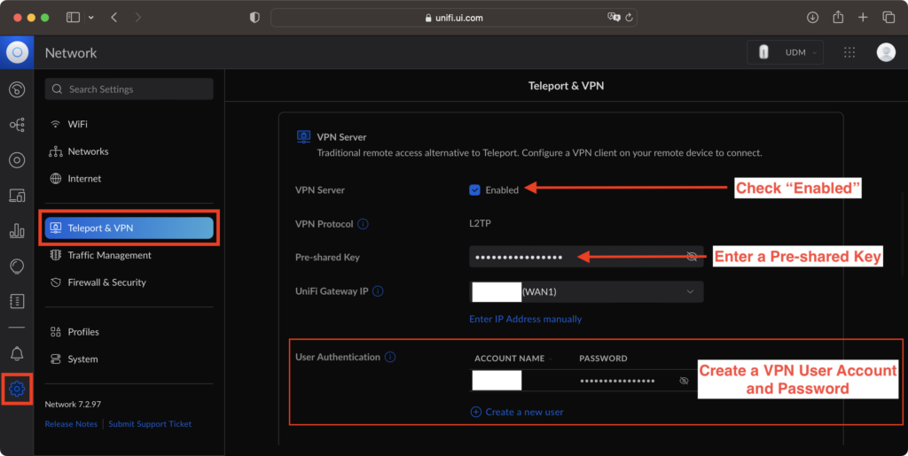 Configure VPN Server on UniFi Console