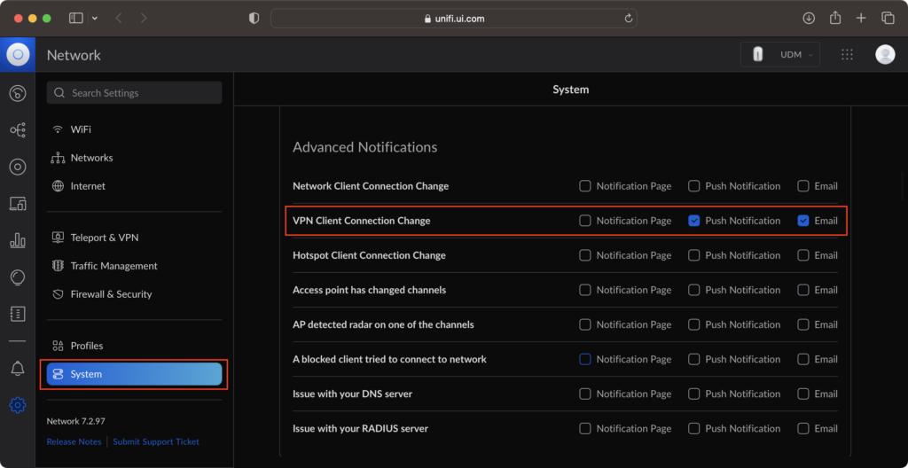 Ubiquiti Alerts on VPN Connection