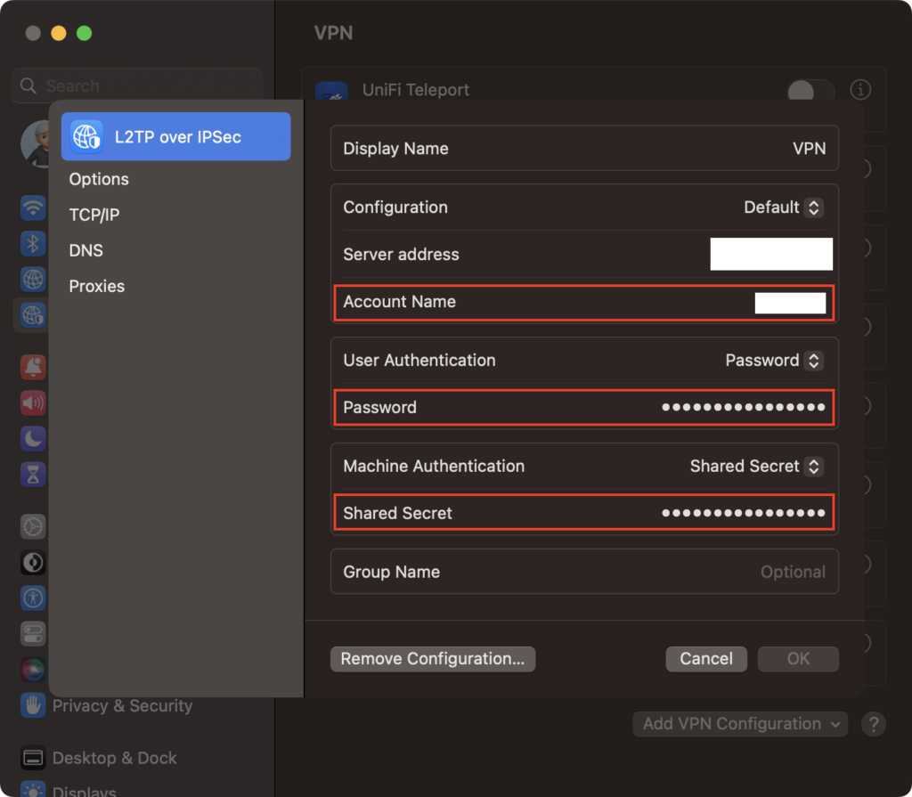 VPN Setting on a Client Device